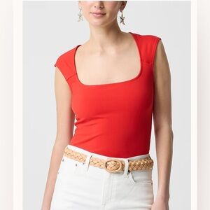 J crew Cap-sleeve stretch cotton-blend squareneck tank top medium